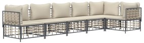 6 részes antracitszürke polyrattan kerti ülőgarnitúra párnákkal