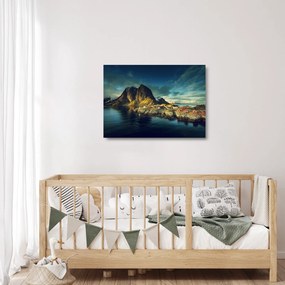 Egy halászati falu képe Norvégiában (üvegen) (70x50 cm)