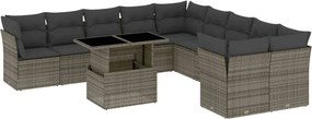 vidaXL 11 részes szürke polyrattan kerti ülőgarnitúra párnákkal