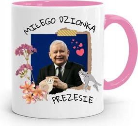 Rózsaszín Vicces Bögre Jaroslaw Kaczynski fényképes nyomattal