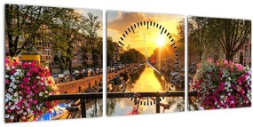 Kép - Napkelte Amszterdamban (órával) (90x30 cm)