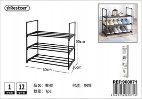 Cipőtartó állvány 3 szintes Acél Fekete Tárolás