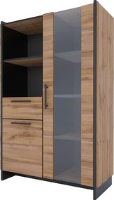 Alacsony vitrin, wotan tölgy/fekete, AMONI 1D1W1S