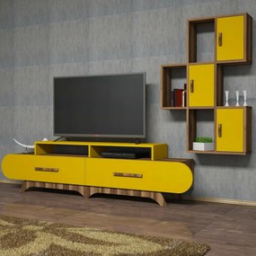 TV-szekrény Flora S Yellow and Walnut