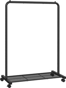 SONGMICS Kerekes Fém Ruhatartó Állvány Cipőtartóval (91 x 40,5 x 157 cm), Fekete