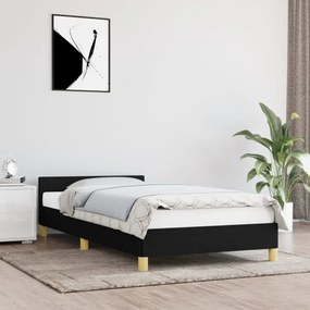 fekete szövet ágykeret fejtámlával matrac nélkül 90x200 cm