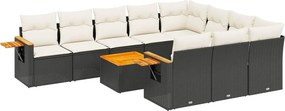 vidaXL 11 részes fekete polyrattan kerti ülőgarnitúra párnákkal
