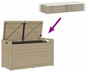 bézs polyrattan kültéri tárolópad párnával 100 cm