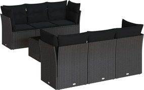 vidaXL 7 részes fekete polyrattan kerti ülőgarnitúra párnával