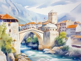 Vászonkép Canvas Balkán Bosznia Mostar Város Híd Turizmus 80x60