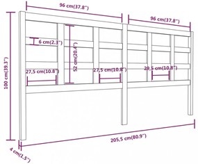 tömör fenyőfa ágyfejtámla 205,5x4x100 cm