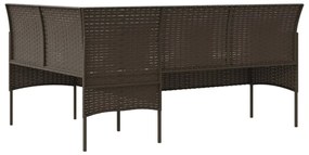 Barna polyrattan L-alakú kanapé párnával