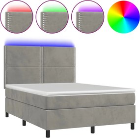 vidaXL világosszürke bársony rugós és LED-es ágy matraccal 140x200 cm