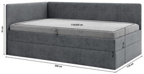Egyszemélyes ágy 110 cm Optoman (sötétszürke) (ágyráccsal és matraccal) (tárolóhellyel). 1098581