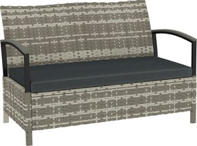 Outsunny 2 személyes kerti tárolós pad párnával és fogantyúkkal — 125 L kültéri tárolódoboz, polirattan, sötétszürke (123 x 70 x 82 cm) | Aosom