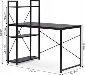 Íróasztal polccal LOFTY 120x60 cm, fekete