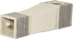 PawHut Macskakötél, Macska Játék Labdával, Macskabarlang, Hajtható Zsinegfedeles Játék Alagút, Különleges Design, Barna+Beige, 98 x 30 x 30 cm | Aosom