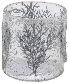 Ezüst színű üveg mécsestartó ágakkal 15x14,5 cm
