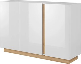 Komód, fehér/tölgy grandson/magasfényű fehér, CITY