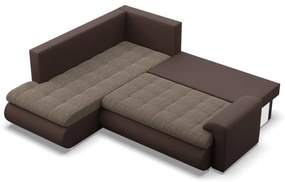 Tokio sarokkanapé, L alakú háttámlával, 2 ágyneműtartóval, fonott + műbőr, baloldali, barna