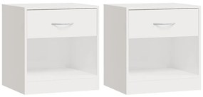 2 db magasfényű fehér éjjeliszekrény fiókkal