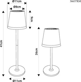 Globo 36637RM Solar asztali lámpa, fém/műanyag pezsgőszínű metál, műanyag szatírozott, csúszókapcsoló, CR18650 1200mAh 3.7V, IP44, 2 szerelési magasság: 41 cm/26 cm, ø: 110mm, M: 410mm, tartozék: 10x LED 0.06W 3V, 3000K
