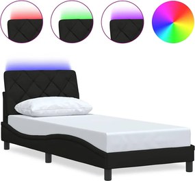 vidaXL fekete szövet ágykeret LED-ekkel matrac nélkül 90x200 cm