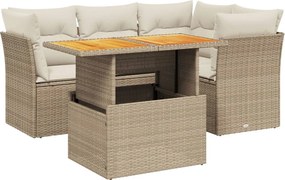 vidaXL 5 részes bézs polyrattan kerti ülőgarnitúra párnákkal