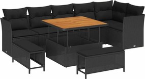 vidaXL Kerti Kanapé Szett 9 pcs Fekete polirattan