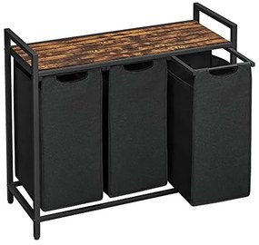 BERGEN ruháskosár polccal, 3x38l, fekete/barna SongmicsHome