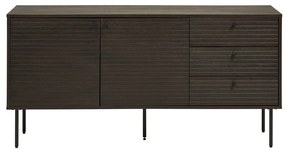 Kyoto komód 3 fiókkal, 2 ajtóval, tölgyfa furnér, füstölt, fekete fém lábakkal, 150x40x74 cm