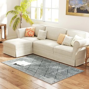 HOMCOM Nappali Szőnyeg 170x120 cm Mosógépben Mosható Rövid Szálú Geometrikus Szőnyeg Nappaliba, Hálószobába, Étkezőbe Sötétszürke | Aosom