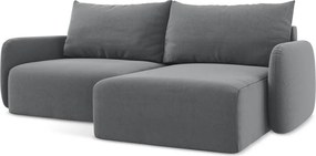 Szürke bársony kinyitható-tárolóhelyes sarokkanapé (jobb oldali-heverő résszel) Kalena – Makamii