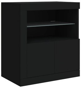 fekete tálalószekrény LED-világítással 202x37x67 cm