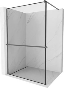 Mexen Kioto+, Walk-In zuhanyparaván polccal és akasztóval 140 x 200 cm, 8 mm átlátszó üveg fekete mintás, grafit profil, 800-140-121-95-70