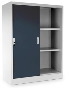 Közepes univerzális fém szekrény tolóajtókkal 90 x 40 x 120 cm, hengerzár, antracit - ral 7016