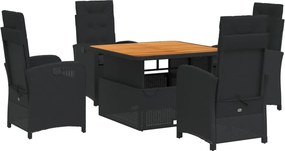 vidaXL 5 részes fekete polyrattan kerti étkezőgarnitúra párnákkal