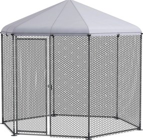 PawHut Csirkeól Kennel Aviary Hatszögletű Kültéri 5 m² - hálós kerítés méretek: 2.8L x 2.45W x 2.46H - fedett terület - horganyzott acél - 5/8 csirke