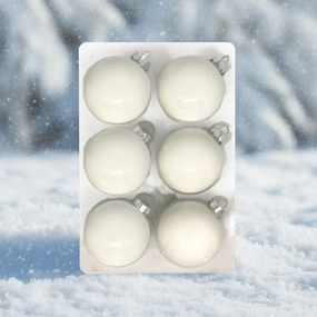 Fehér fényes karácsonyi üveggömb szett, 8 cm, 6 db