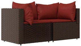 2 db barna polyrattan kerti sarokkanapé párnákkal
