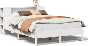 vidaXL fehér tömör fenyőfa könyvespolcos ágy matrac nélkül 160x200 cm