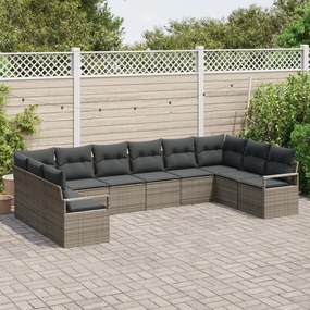 Kerti Kanapé Szett 10 pcs Szürke Poli rattan és porfestett acél