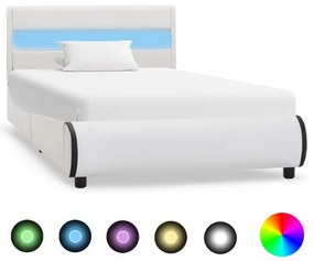 fehér LED-es műbőr ágykeret 90 x 200 cm