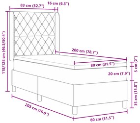 Boxspring Ágy Matraccal Sötétszürke 80x200 cm Bársonyos