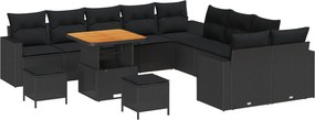vidaXL Kerti Kanapé Szett párnával 17 pcs Fekete polirattan