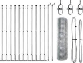 vidaXL Kerítésoszlop Ezüst 25 x 0,4 m (16 x 16 mm háló) Acél