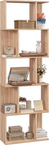 HOMCOM 5-szintes Osztott Könyvespolc, Helytakarékos S-alakú Fa Könyvespolc, Elválasztó Polc Nappalira, Hálószobába és Irodába, 60x24x184,5 cm, Fa szín