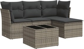 vidaXL 5 részes szürke polyrattan kerti ülőgarnitúra párnákkal