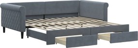 vidaXL sötétszürke kihúzható bársony heverő fiókkal 100 x 200 cm