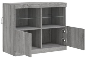 szürke sonoma színű tálalószekrény LED-ekkel 81 x 37 x 67 cm